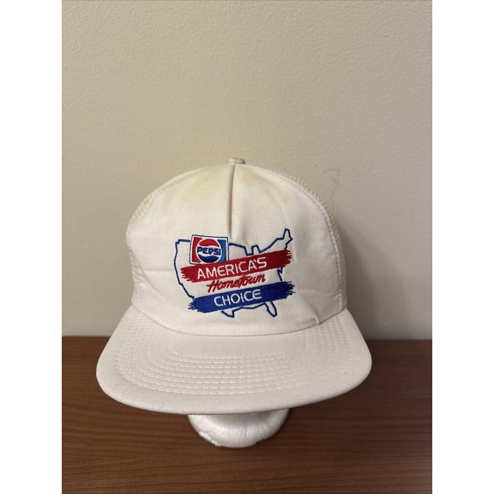 Vintage Pepsi Hat Cap Snapback White Trucker Cola USA America 80s 90s Embroider